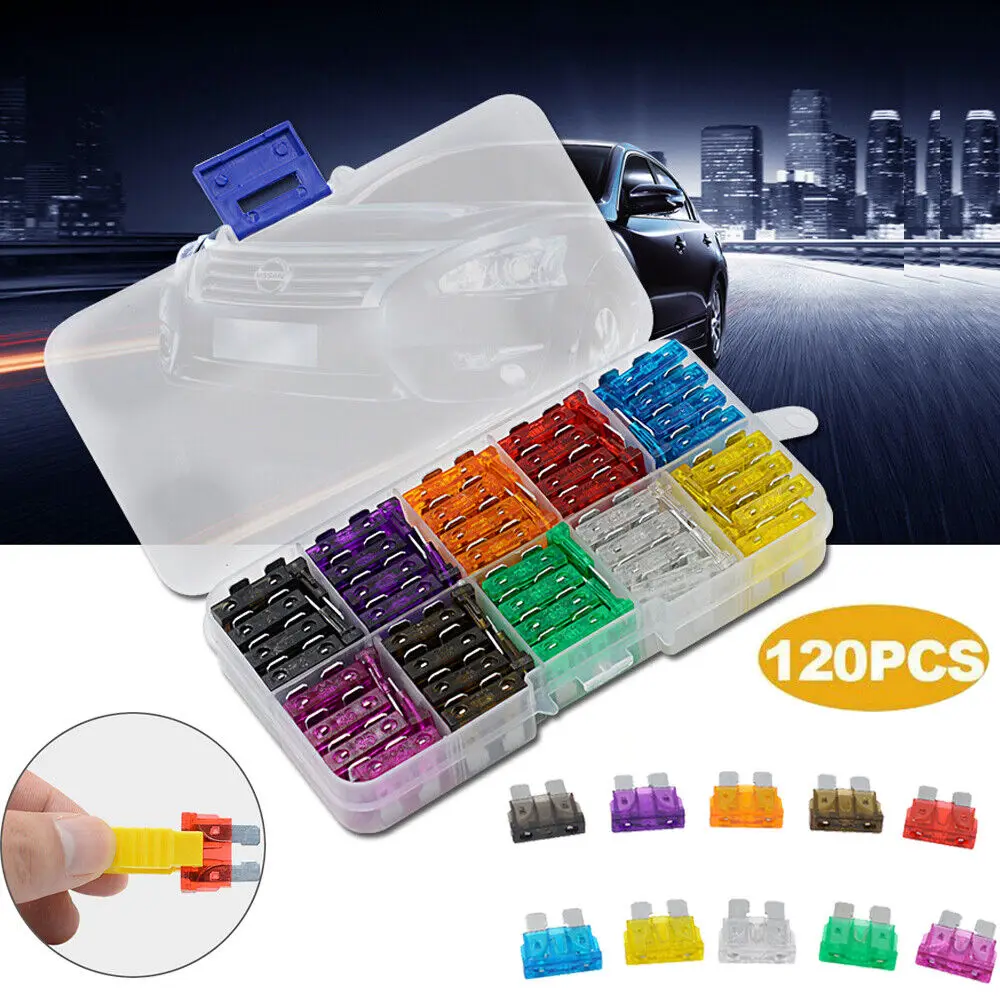 

120PCS Car Fuses 2A 3A 5A 7.5A 10A 15A 20A 25A 30A 35A Amp with Box Clip Assortment Auto Blade Type Fuse Set Truck Auto Fuse Set