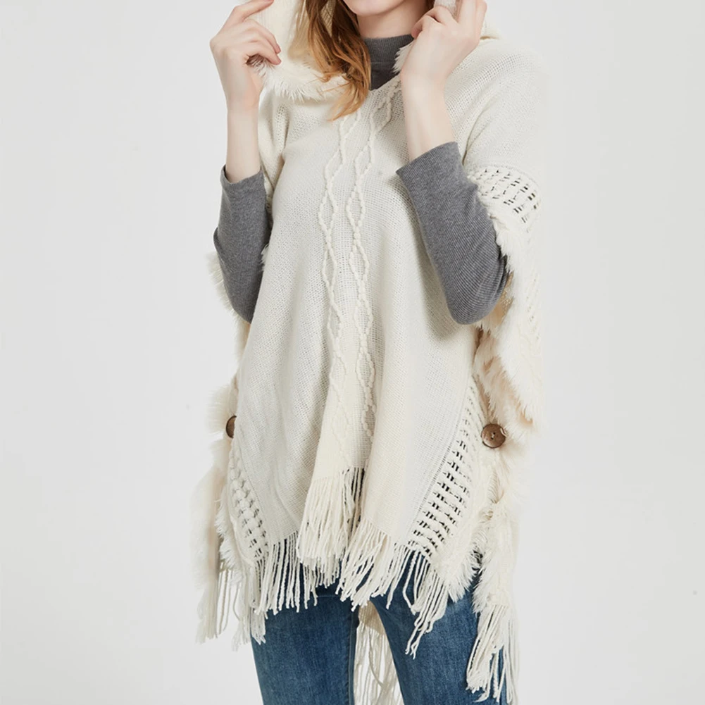 

Women Poncho Tassels Knitted Shawl Scarf Fringed Wrap Sweater Pullover Cape Top Tassel Wrapped Hooded Cape Female Sweater