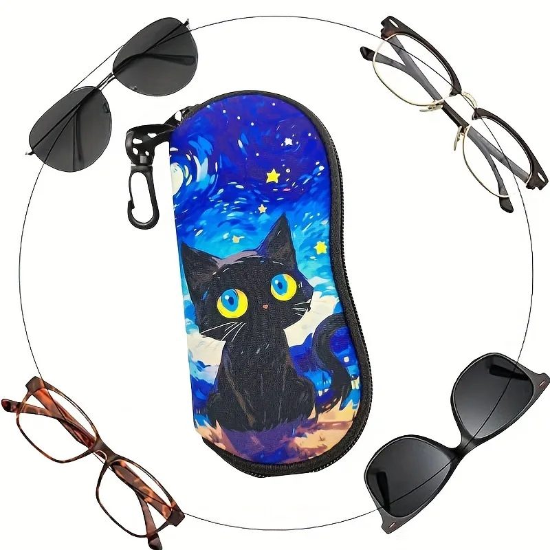 Starry Black Cat Printed Glasses Case Portable Storage Box Perfect Gift for Women Christmas Daily
