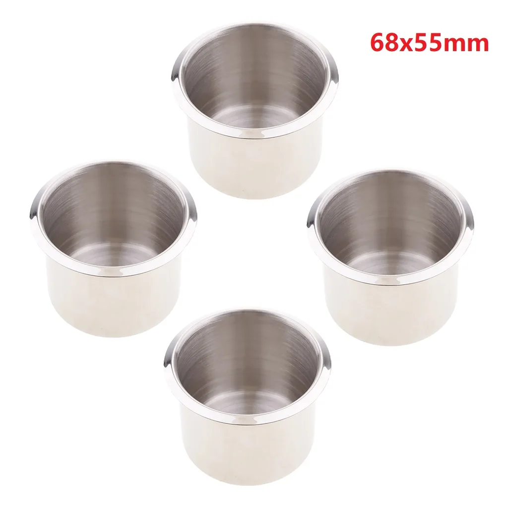ISURE MARINE 4-Pack Stainless Steel Drop-In Cup Holders - Anti-Spill Inserts For Poker Tables, Boats, Desks, RVs
