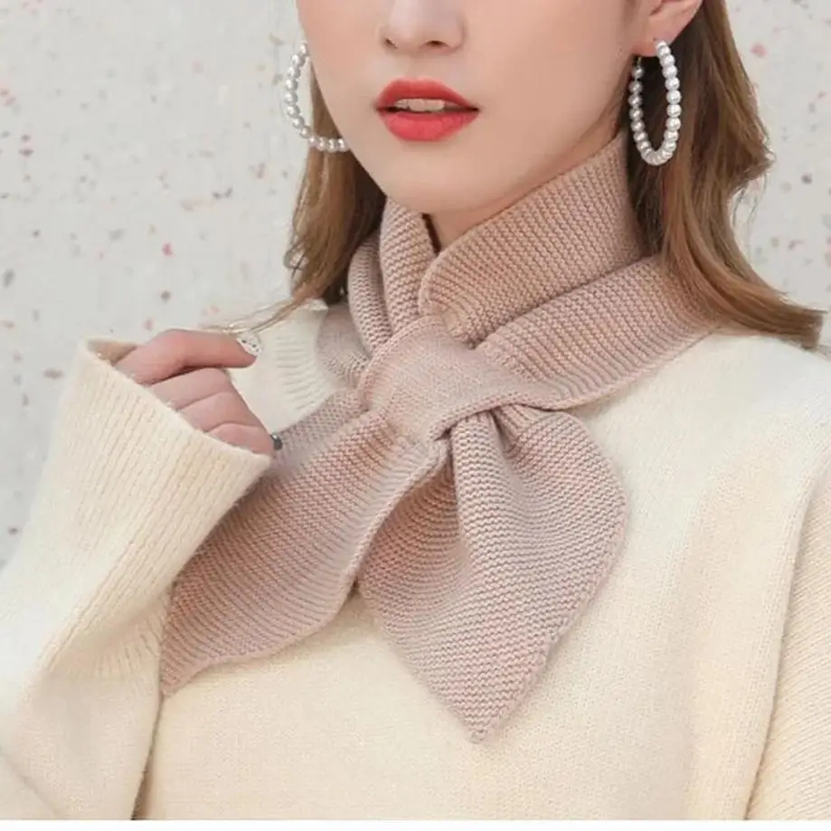 1 Pcs Women Casual Cross Fishtail Scarf Straps Shawl Ladies Autumn Winter Scarf Soft Neck Scarf Girls Knitted Sweater Bowtie