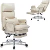 Large Tall Fabric Computer Chair, Comfortable Ergonomic Home Office Chair with Footrest, Cute Chenille Fabric High Back Recliner 1