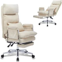 Large Tall Fabric Computer Chair, Comfortable Ergonomic Home Office Chair with Footrest, Cute Chenille Fabric High Back Recliner 1