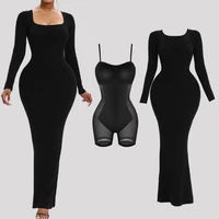 Women Long Sleeve Maxi Shapewear Slips Dress Slimming Waist Hip Enhancer Body Shaper With Built In Bra 1