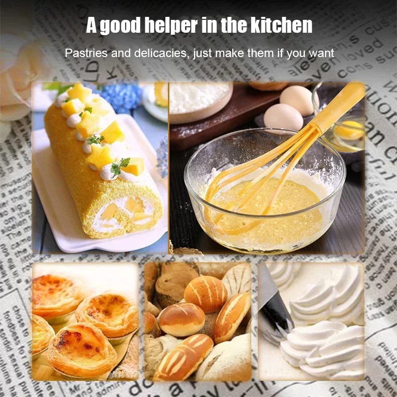 1Pcs Multifunctional Rotary Manual Egg Beater Mixer Mini Plastic Kitchen Egg Whisk Bake Tool Agitator Silicone Whisk