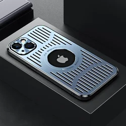 Sleek Magnetic Metal Heat Dissipation Case with Logo Cutout for 12ProMax (Blue)