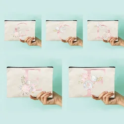 New Women Canvas Makeup Bag School Pencil Cases Lettername Series Pattern Cosmetic Bags Wedding Party Bridesmaid Makeup Bag Gift