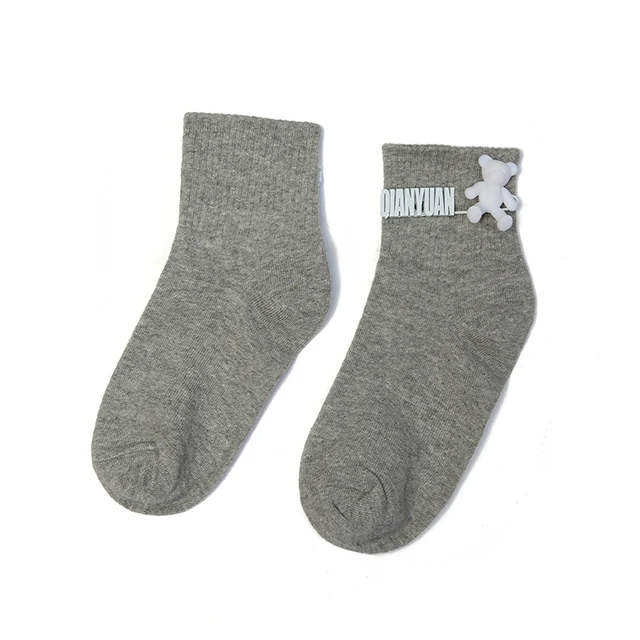 Black and White Pure Color Tube Socks Female Pin Bear Lovely Personality Tide Socks INS Korean Students Long Tube Cotton Socks 25