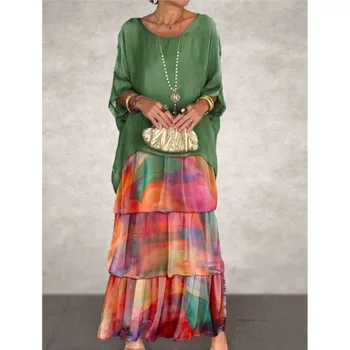 CPSYMYM Fashion New Chiffon Printing Mesh Bat Sleeve O Neck Long Women's Dresses Summer Casual Loose Elegant Female Holiday Beac 1