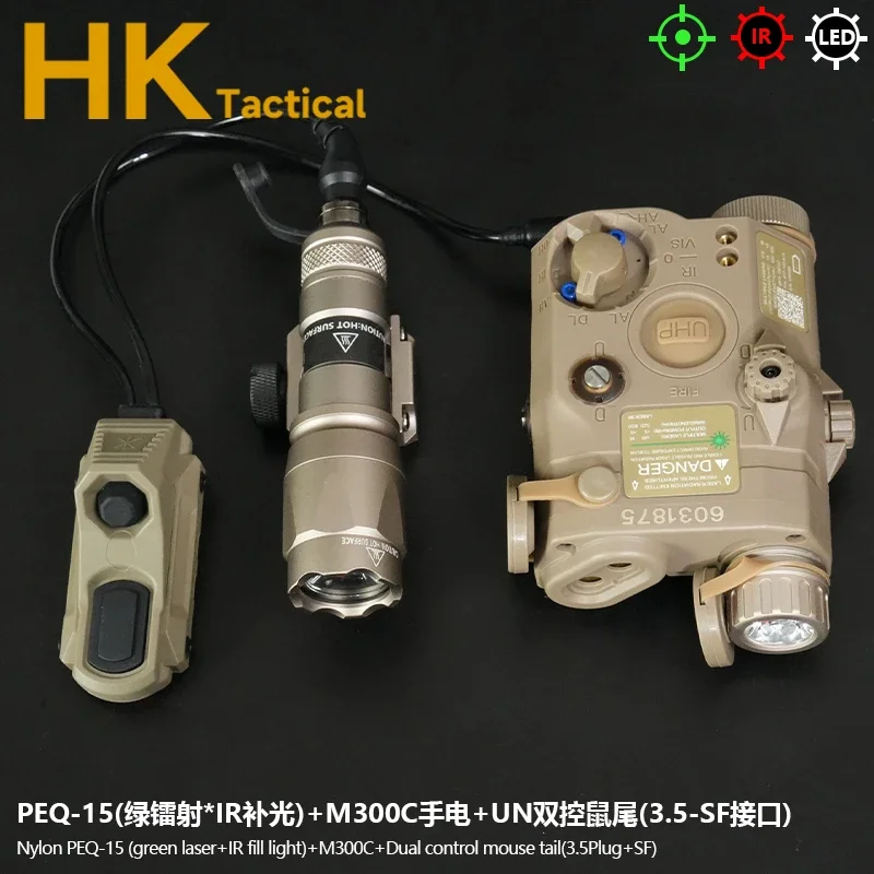 Tactical PEQ15 Laser Pointer Airsoft PEQ Red Dot Green IR Laser IR Light High Power SF M300C Scout Light AXON Switch Set