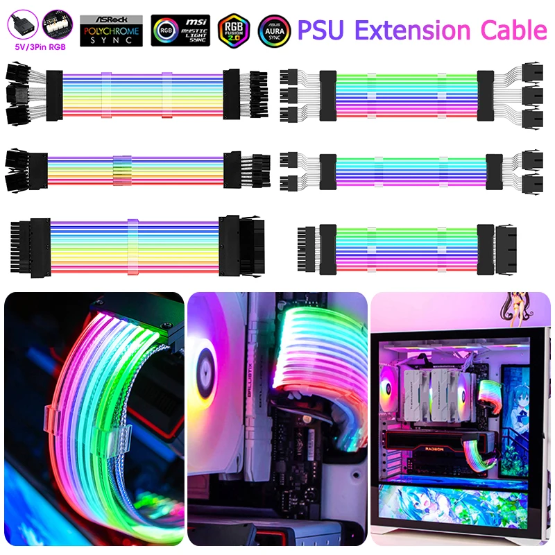PC Fall NETZTEIL Verl ngerung RGB Kabel ATX 24Pin PCI E GPU 8PinX2 Neon pc-fall-netzteil-verl-ngerung-rgb-kabel-atx-24pin-pci-e-gpu-8pinx2-neon