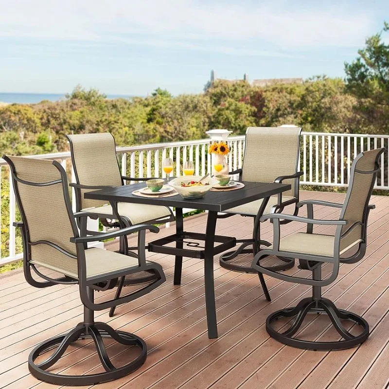 

Swivel Patio Set for 4, All Weather Outdoor Set w/37 Metal Patio Table & 4 Swivel Dining Chairs