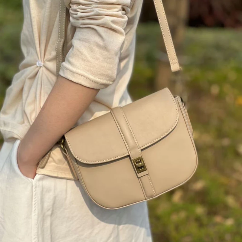 

XHTY Leather Saddle Bag Ladies Shoulder Messenger Vegetable Tanned Fashion New Original Wide Shoulder Strap Top Layer Cowhide