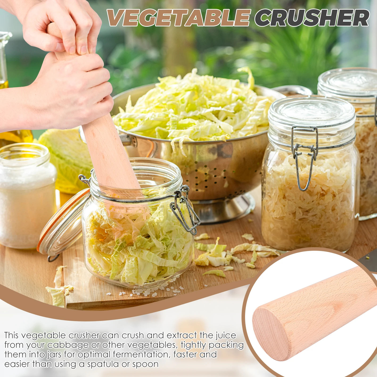 12 Inch Kimchee Pounder Tamper Wood Vegetable Fermentation Tamper Wooden Pickle Pounder Sauerkraut Pounder Rod for Fermentation