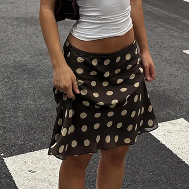 Women Polka Dot Midi Skirt Y2k Fairy Coquette Low Waist Semi Sheer A-line Skirt Summer Going Out Flowy Midi Skirt Streetwear 5