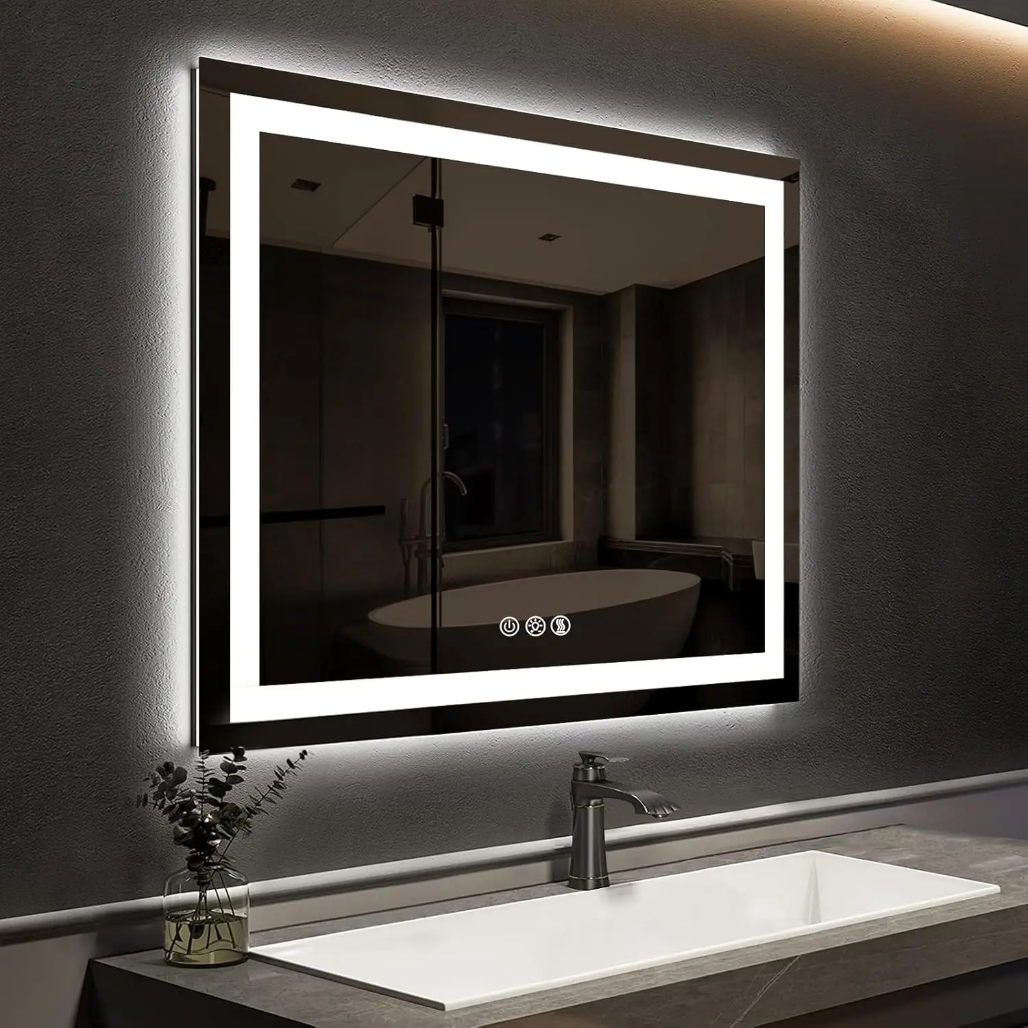 30 * 30 Inch Led Bathroom Mirror with Lights,Smart Dimmable Vanity Mirrors for Wall,Anti-Fog Backlit Lighted Makeup Mirror