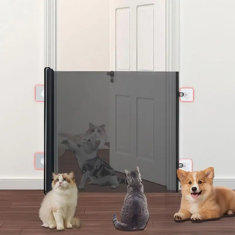 Mesh Dog Gate Retractable Extendable Anti Dog Jumping Screen No Drill Gate Protective Barrier Mesh Screen for Balcony Hallways