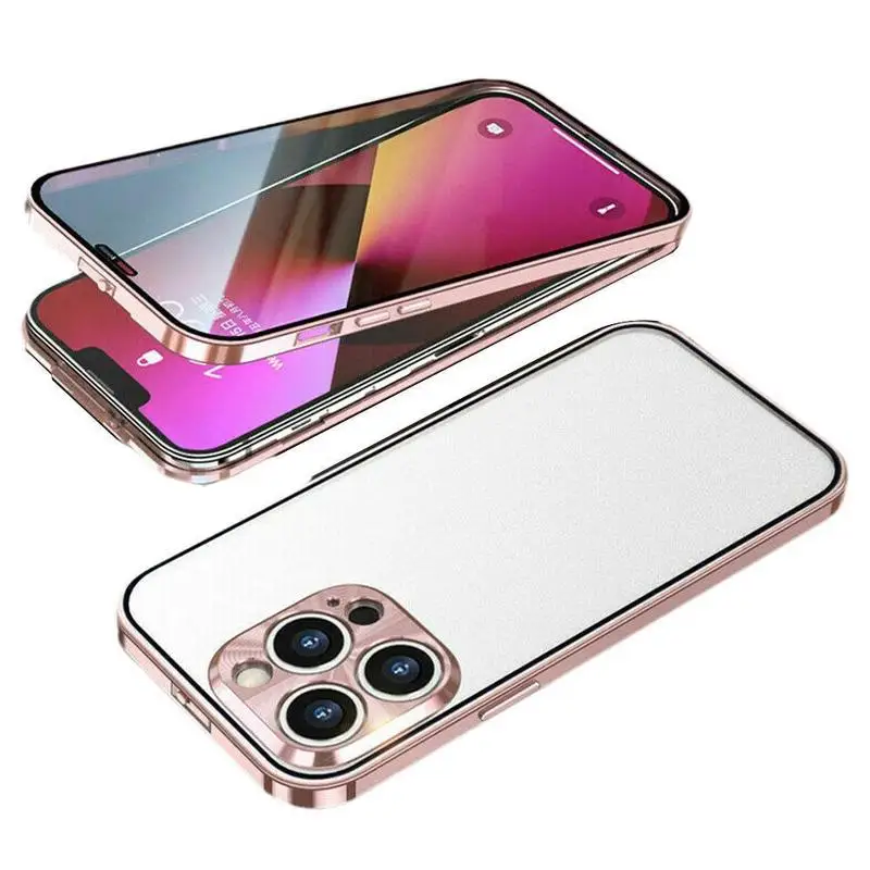 apple iphone 13 pro max case Luxury Aluminum Metal Double-sided Glass Matte Transparent Case for IPhone 13 12 Pro Max 360° Full Protective Shockproof Cove iphone 13 pro max case clear