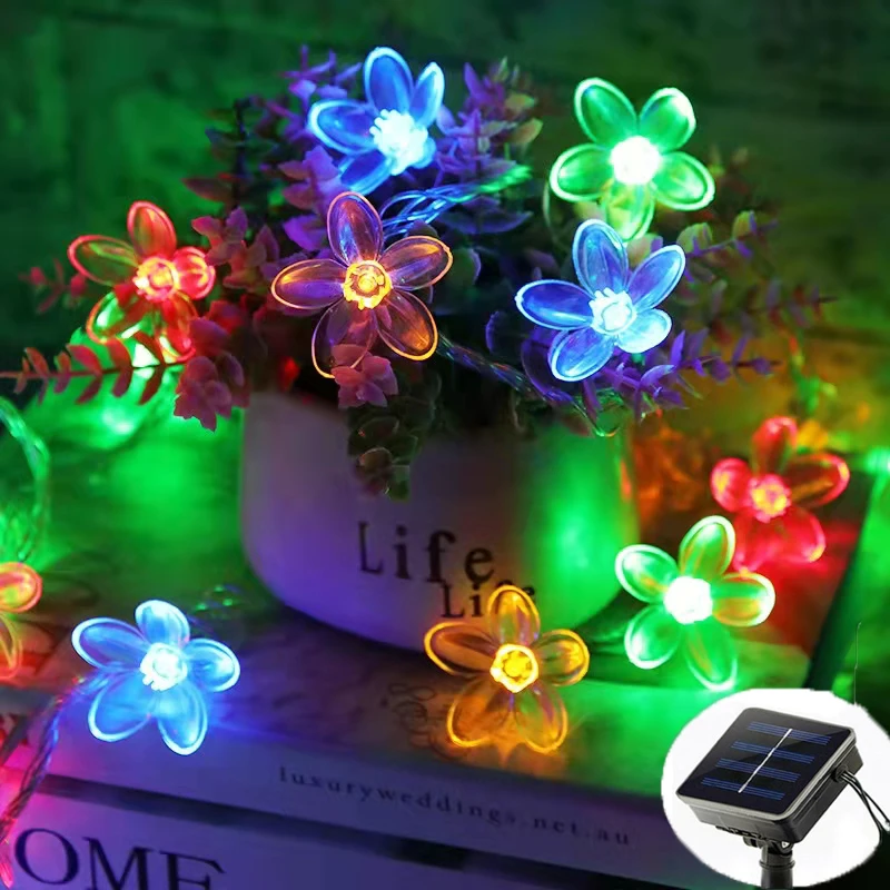 Solar Lamp Outdoor 5/10/20m Peach Flowers Solar String Light Waterproof Garden Street Garland Christmas For Fairy Patio Party D