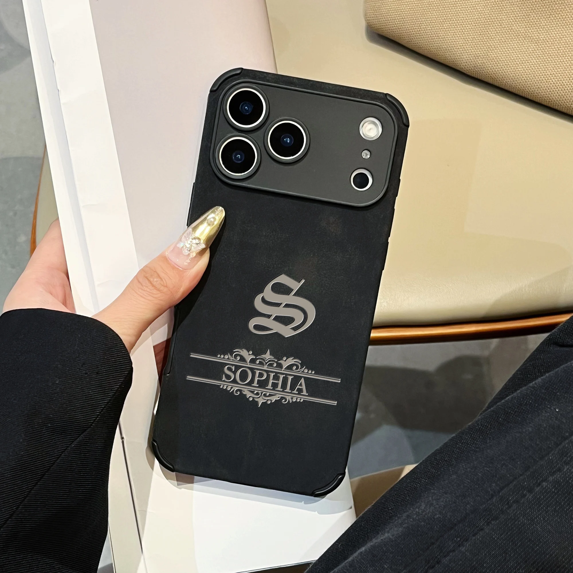Custom Letters DIY Name Gothic Pattern Artificial Leather Phone Case