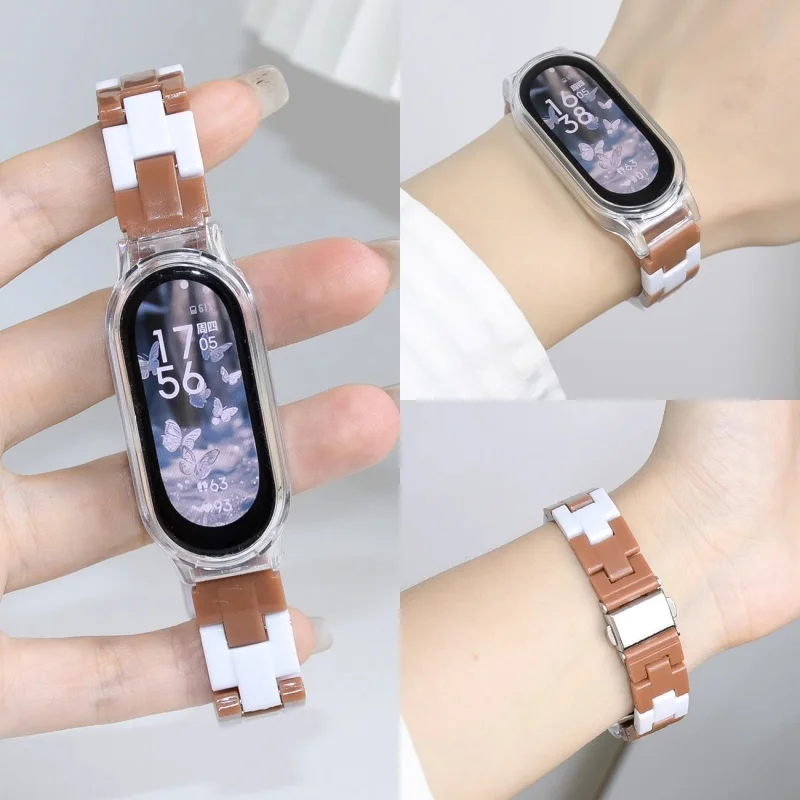 Color Collision Resin Watch Strap with Transparent Protective Cover Wristband