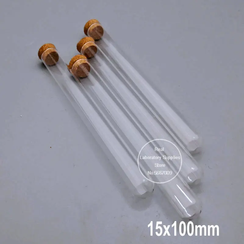 100pcs/lot Clear Lab Glass Test Tube with Cork Stoppers, Round Bottom Small Wedding Vials Laboratory Supplies