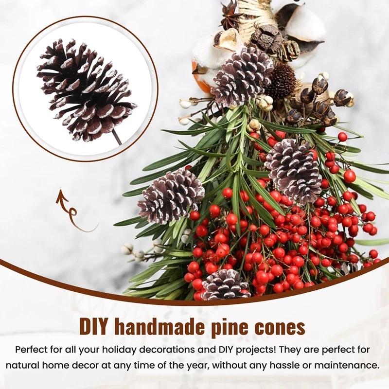12Pcs Natural Pine Cone Picks Christmas Pinecone With Wired Stems 8.3 Inch Tall For Xmas B