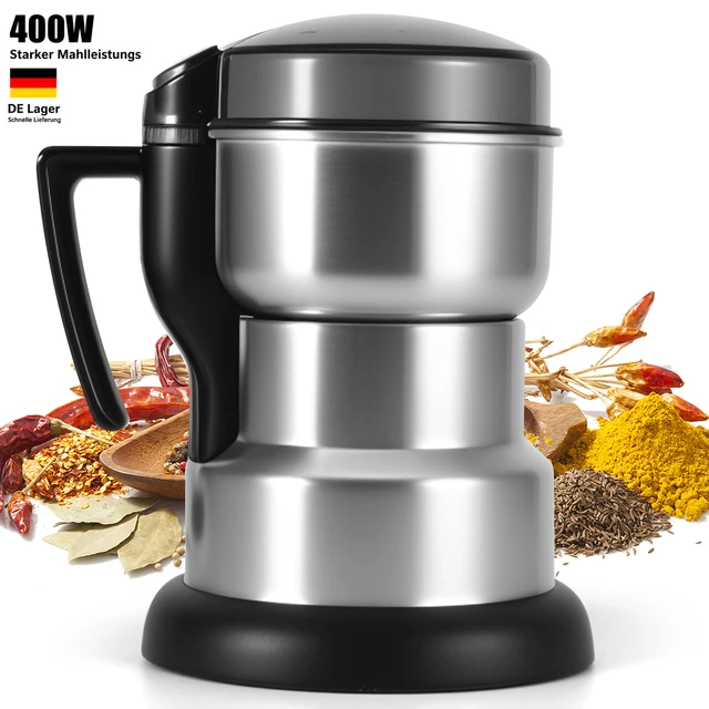 Moulin à café électrique 400W, moulin à épices, grand moulin de cuisine domestique avec poignée, prise EU, pour grains de café, épices, poivre, graines, herbes, aliments secs 1