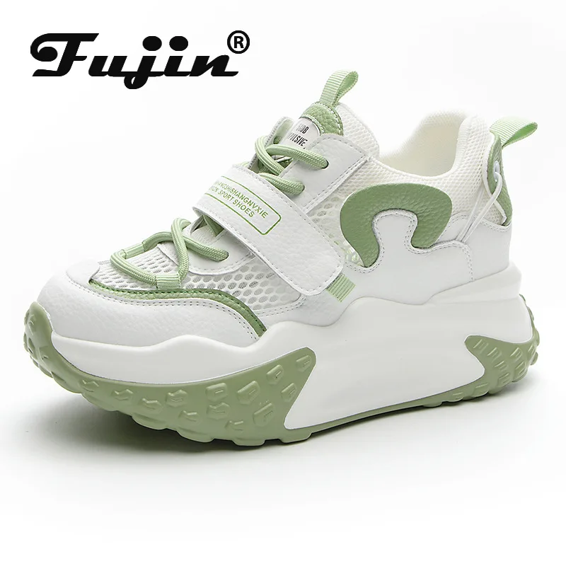 

Fujin 7cm Air Mesh Genuine Leather Hollow Breathable Platform Wedge Chunky Sneakers Leisure Vulcanize Summer Women Sandals Comfy