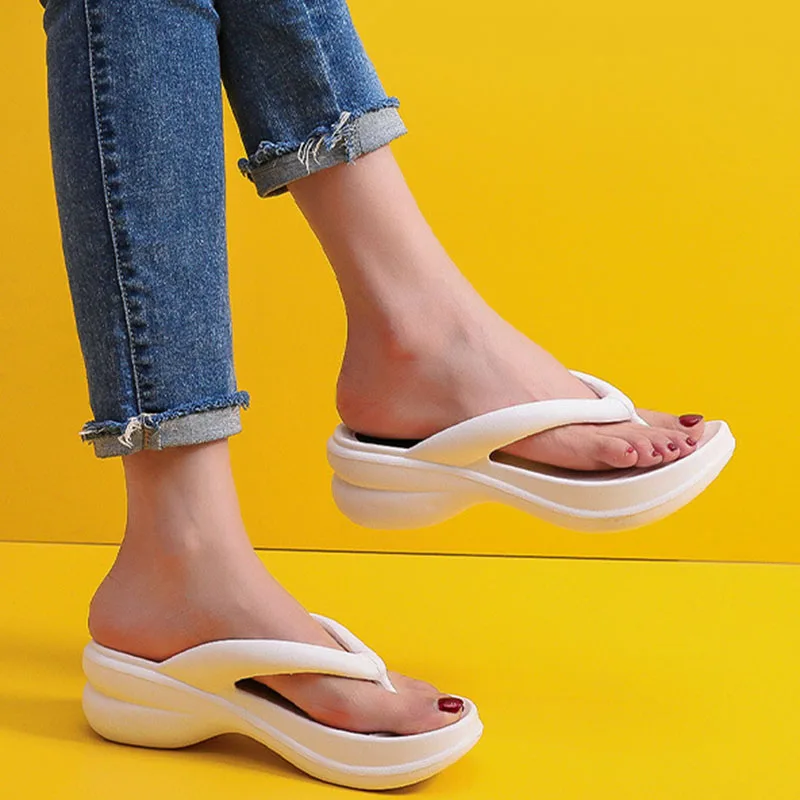 Thick Sole Wedges Flip Flops for Women Summer Clip Toe Platform Sandals Woman Non Slip Beach Slippers Outdoor Slides beach slippers women slippers women flip flops flip flops women sandals