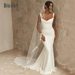 Elegant Mermaid Wedding Dresses Women 2024 Open Back Spaghetti Straps Satin Simple Bridal Gowns Sweep Train Vestidos De Noiva