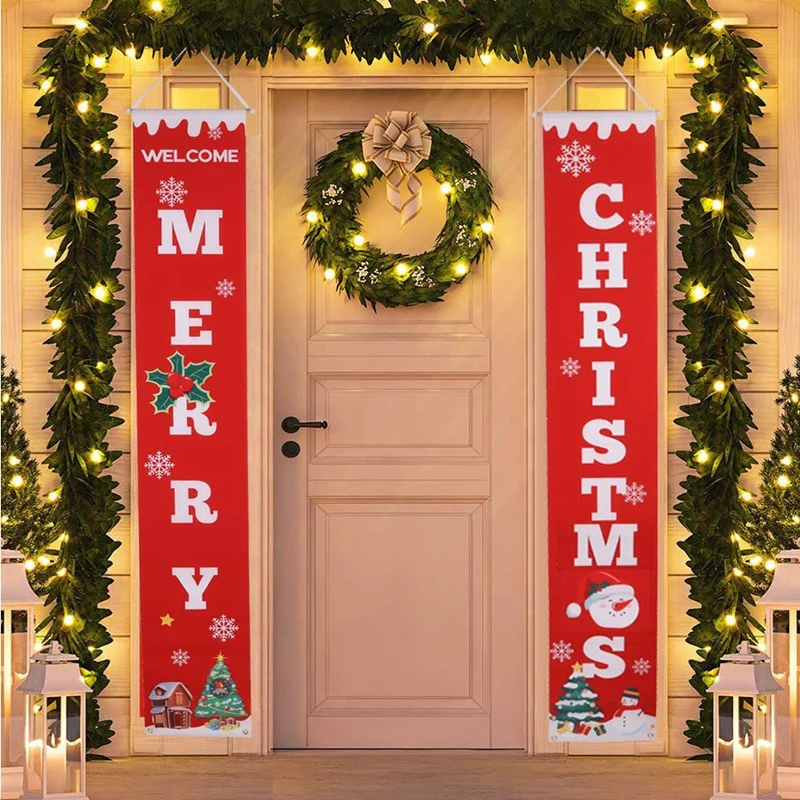 New Merry Christmas Banner Christmas Porch Fireplace Wall Signs Flag For Christmas Decorations Outdoor Indoor