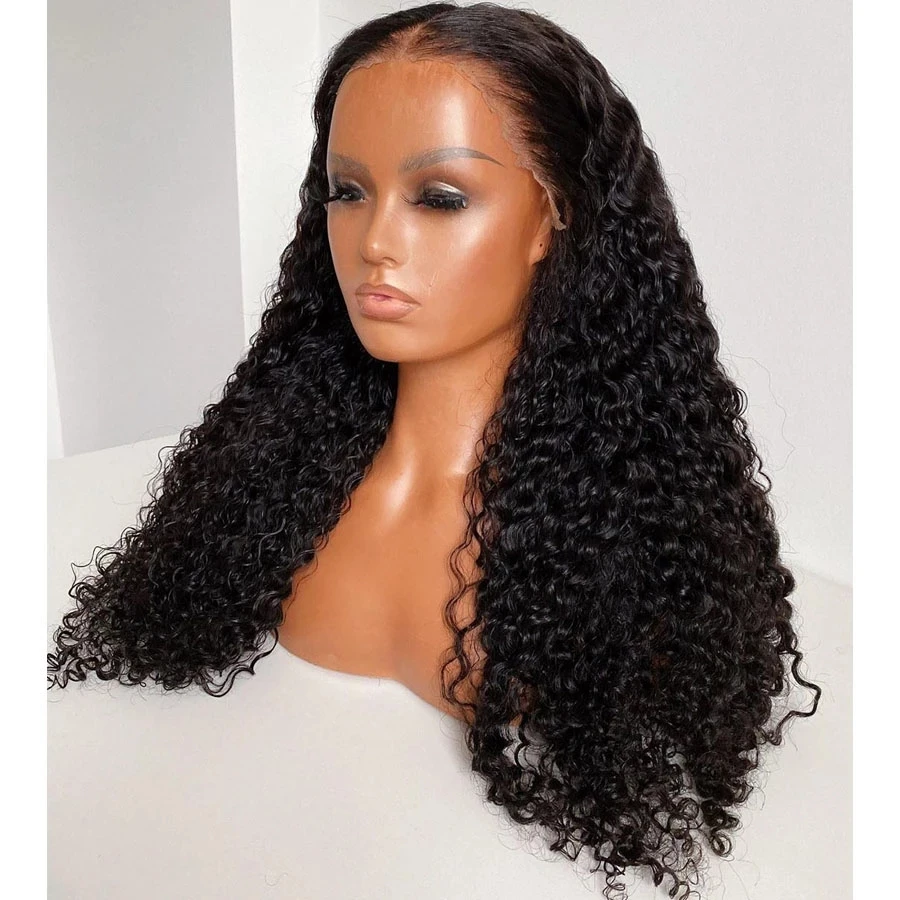 30 Inch Long Glueless Synthetic Deep Curly Lace Front Wigs with Baby Hair 180Density Lace Black Color Wigs for Black Women