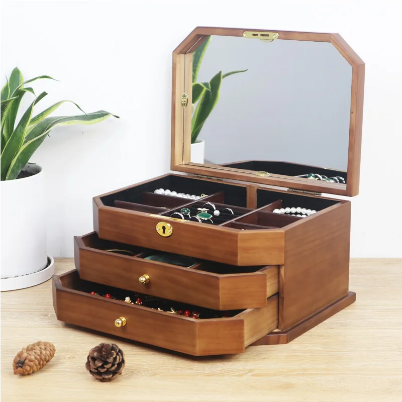 Three Layer Drawer Type Jewelry Box Storage Women Ring Earrings Necklace Display Box Large Lockable Wedding Birthday Gift New multi functional three layer drawer style jewelry box earrings necklace case ring tray holder storage organizer for women gift