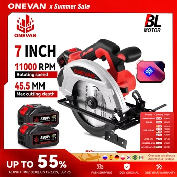 ONEVAN 7Inch 185mm Brushless Electric Circular Saw Digital Display Cordless Woodworking Cutting Tool For 21V 18V Battery