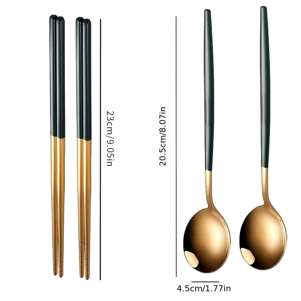 Tableware Set 4pcs Household Black Gold Cutlery Set Chopsticks Spoon Green Gold Stainless Steel Kitchen Dinnerware Set