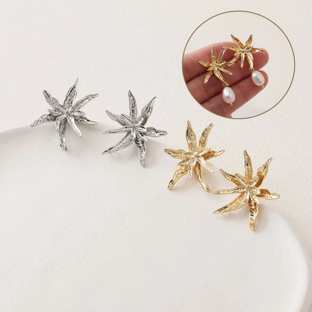 

2Pair 14K Gold Plated Niche Design Flower Silver Needle Earrings Stud Jewelry DIY Making Supplies Material Accessories