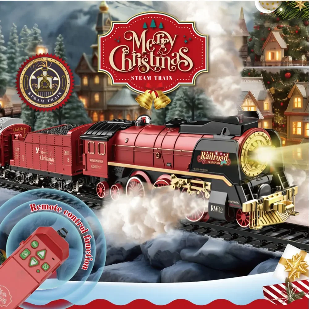 Electric Train Set Classical Battery Operate Remote Control Train Set Christmas Steam Train Light Sound Christmas Series Toys Gift Children