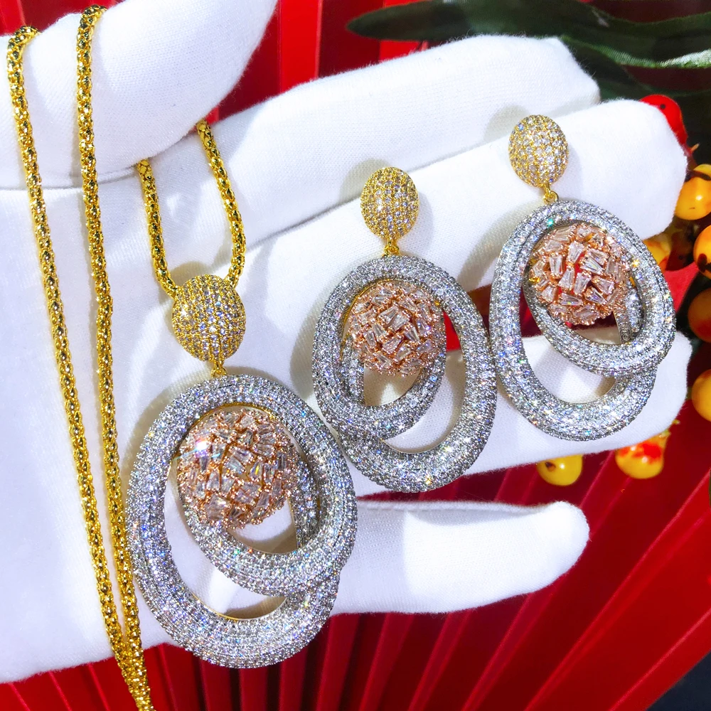 Missvikki Luxury Big Gorgeous Pendant Necklace Earrings For Women Wedding Party CZ Dubai Bridal Fashion New Trendy Jewelry BOHO