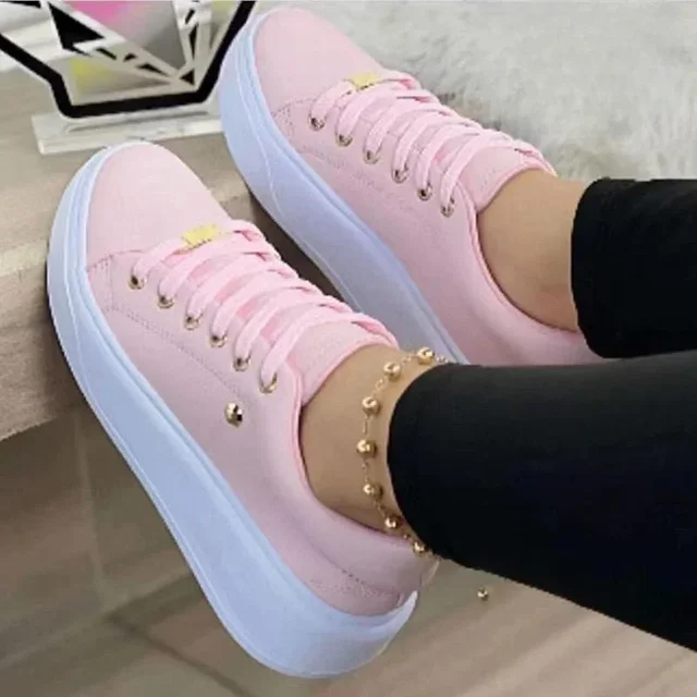 Women Sneakers Fashion Lace-Up Round Head Platform Sport Shoes Spring Autumn Female Walking Flats Ladies Casual Vulcanized Shoes 2