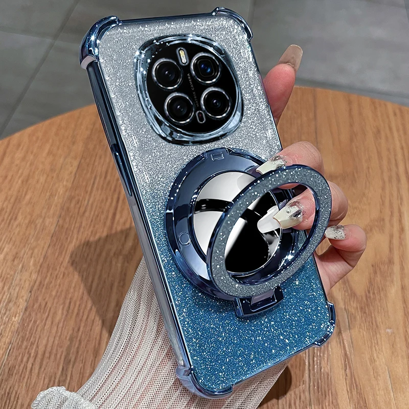 Glitter Mirror Holder Silicone Shockproof Case with Magnetic Cover