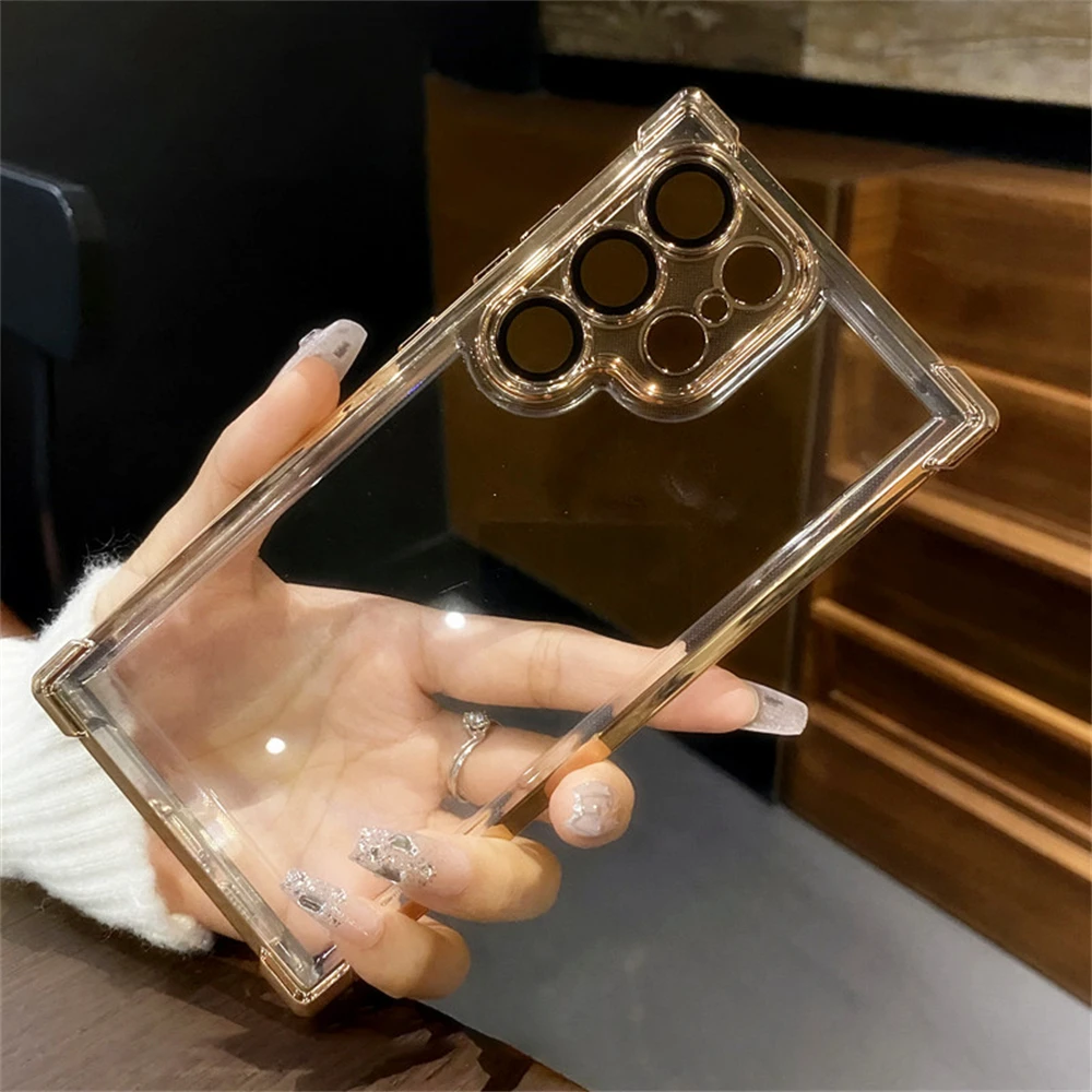 6D pārklājuma caurspīdīgs tālruņa korpuss Samsung Galaxy S24 Ultra S23 S22 Plus galvanizēts objektīva plēves gaisa spilvena buferis_voghion.com