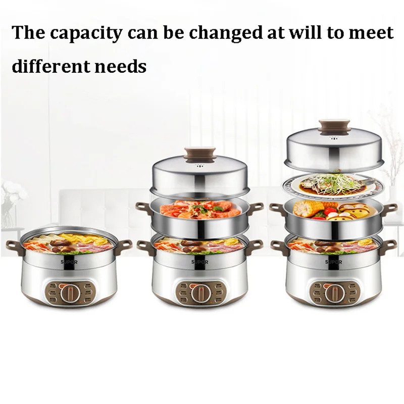 Household Multifunctional Electric Steamer Cooker Three-layer Large Capacity Stainless Steel Food Steamer Machine Pot