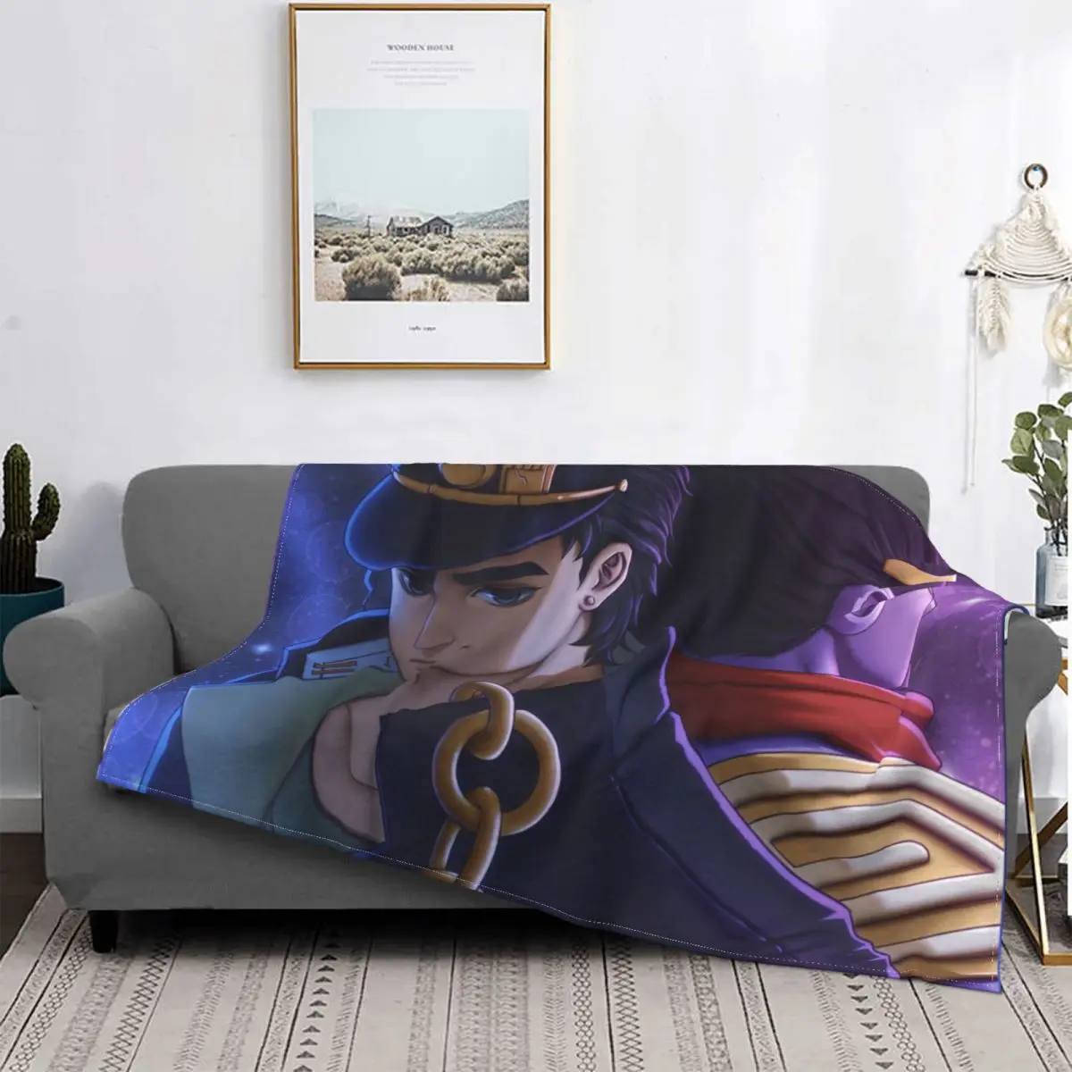 

Empty Jotaro Anime Pattern Flannel Blanket Jojo's Bizarre Adventure Custom Blanket Home Hotel Sofa Plush Thin Quilt