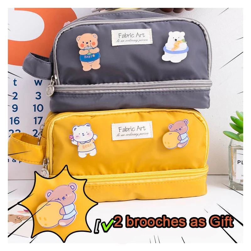 Korea Cute Pencil Cases for Girls Pencilcase Waterproof Canvas School Makeup Bag Pencil Pouch Pen BoxPapeleria Kawaii Stationery