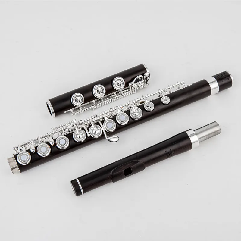 Powell 17 Holes Ebony flute Open Hole Silver Plated E key Grenadilla Wood Professional Flute musical instruments
