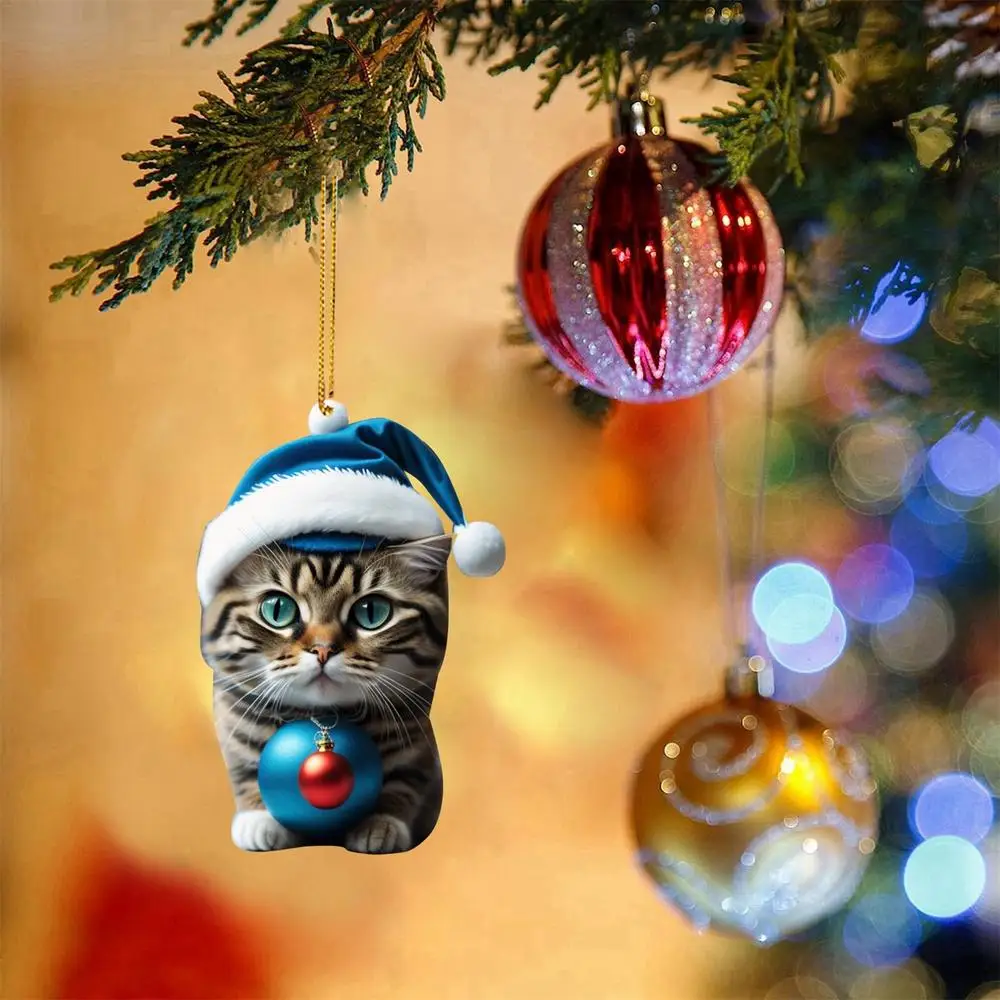 Description Picture 3 of item2D Funny Cat Christmas Tree Ornaments High Quality Flat Cat Hanging Ornament Adorable Festival Decoration For Indoor And Outdoor