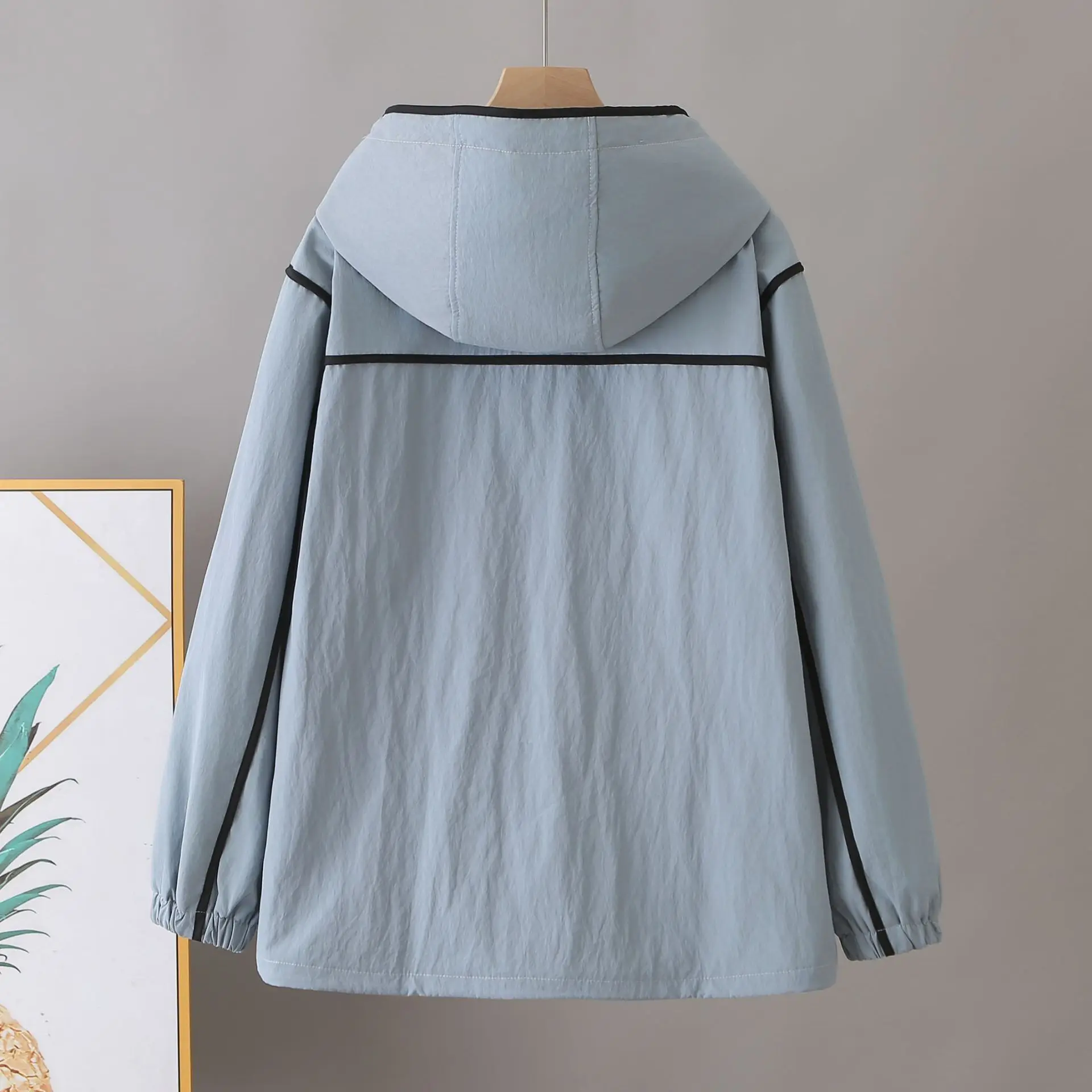 XXXXL Fashion Plus Size Women's Outdoor Jacket New Loose Striped Hooded Coat 2025 Autumn