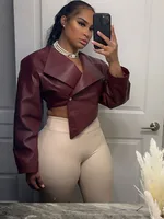 Weird Puss Single Button Crop Jacket Women Hipster Irregular Faux Leather Fall Trend Wild Basic Sexy Cross Neck Streetwear Coat
