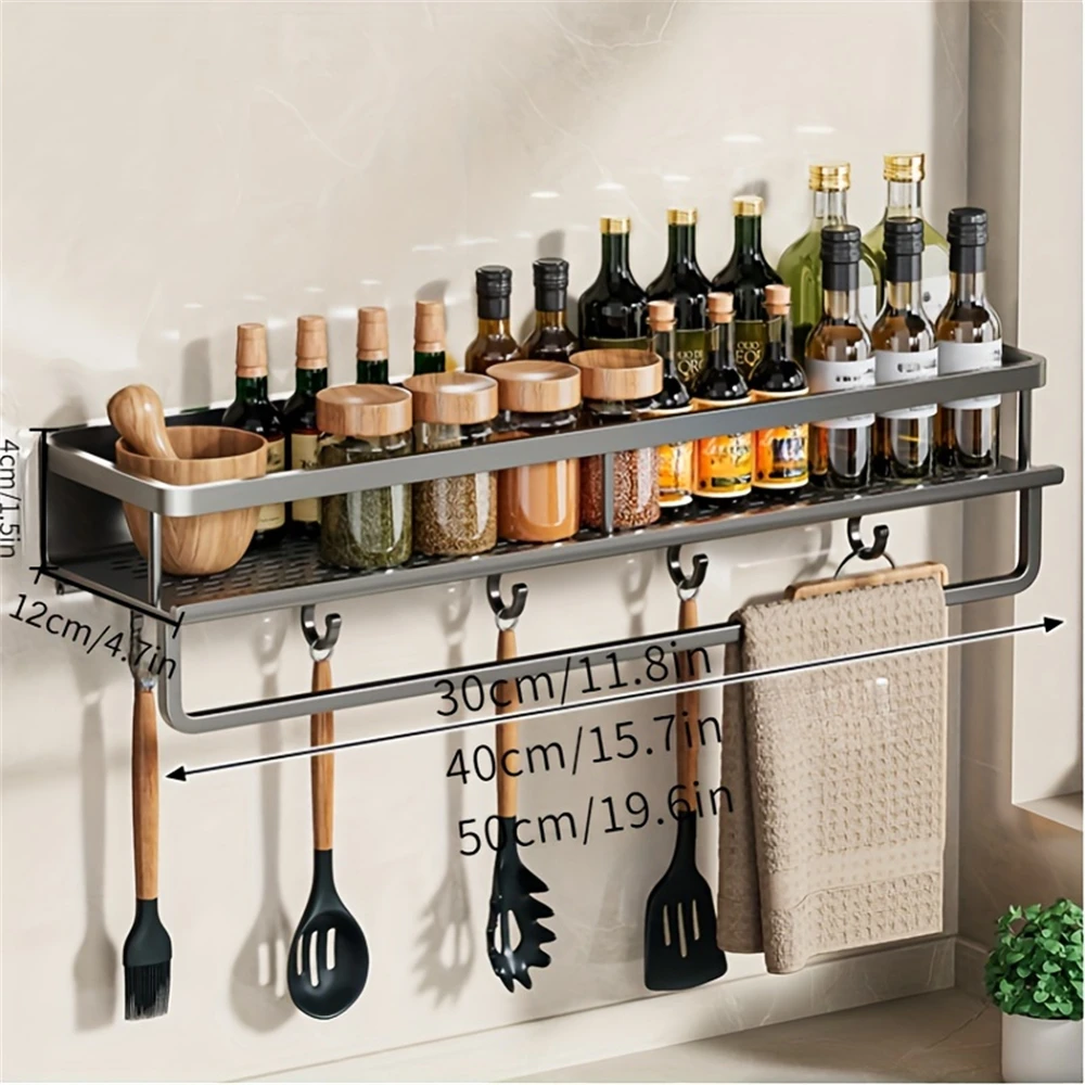 1 Multi-Functional Storage Rack With Rod Seasoning Rack Wall-Mounted Seasoning Storage For Cooking Items